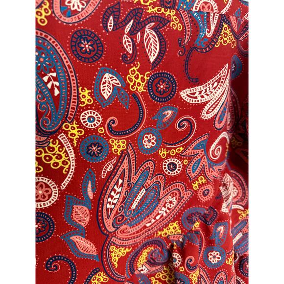 LOFT Red Paisley Wrap Mini Skirt Size 10 – Ruffle Hem Boho Festival Style - Picture 3 of 7